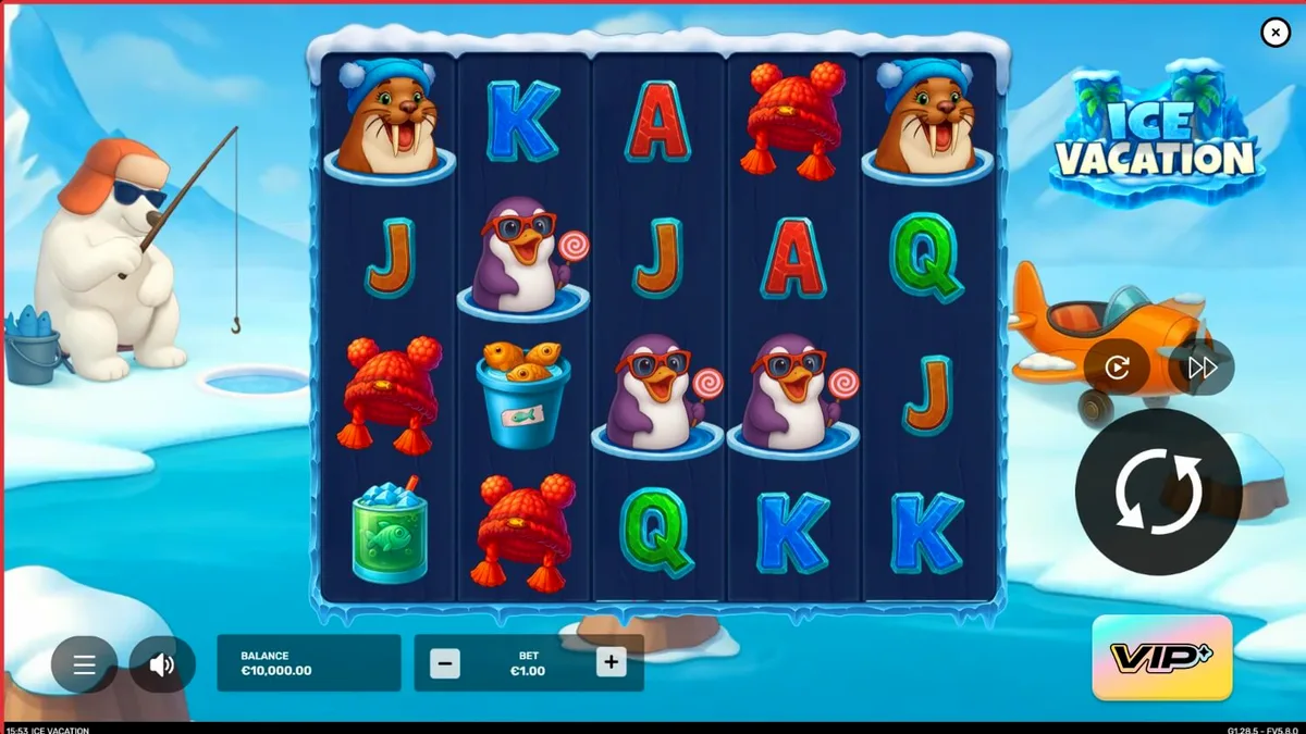 Tampilan visual slot Ice Vacation dengan tema Arktik dan tropis